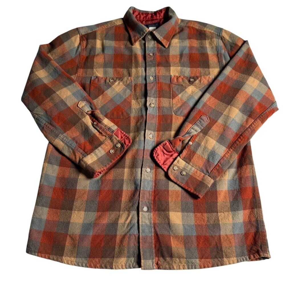 Vintage John Blair Men’s Plaid Flannel Shirt Medium Rust Blue Button Up